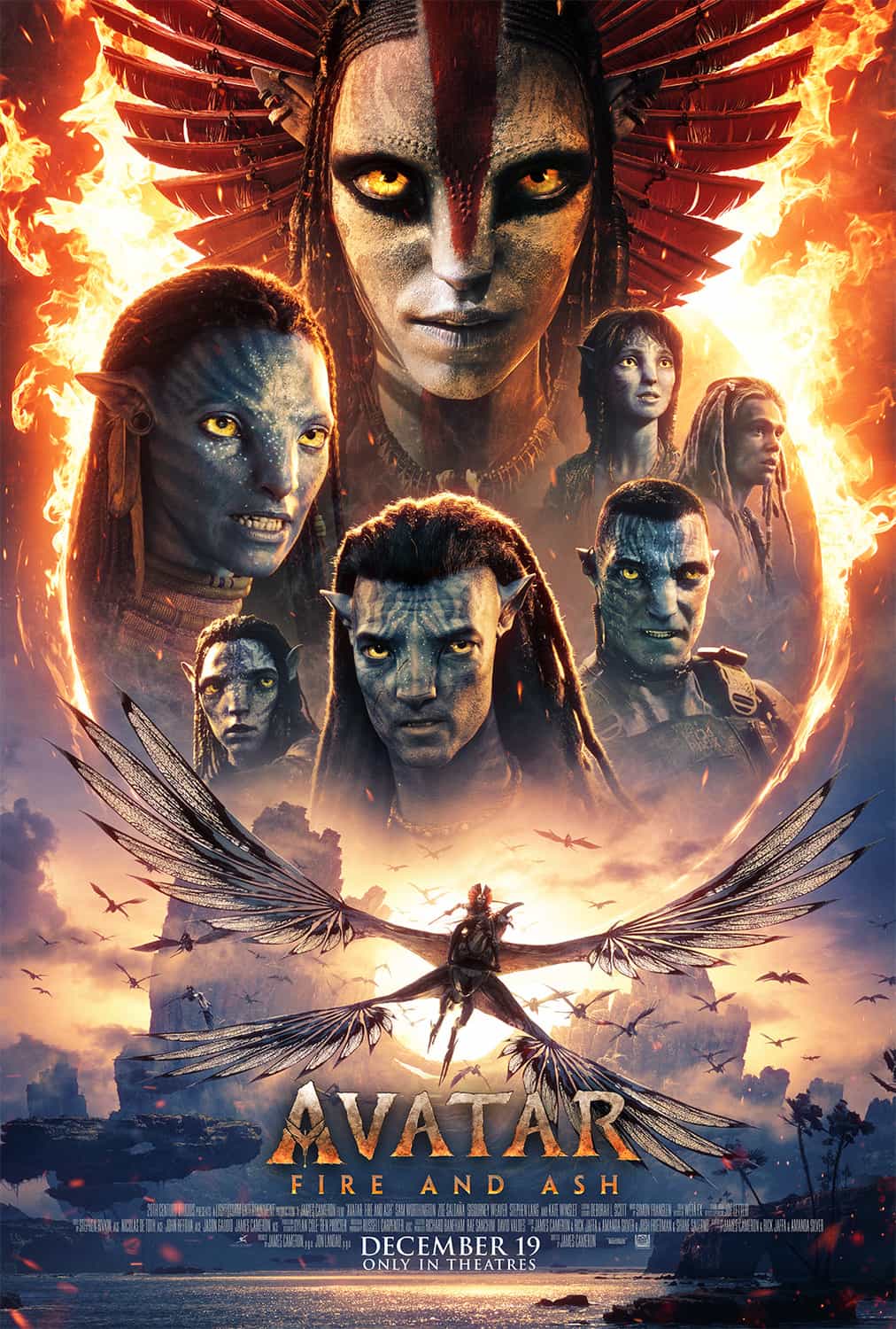 New poster and trailer has been released for Avatar: Fire and Ash which stars Sam Worthington and Sigourney Weaver - movie UK release date 19th December 2025