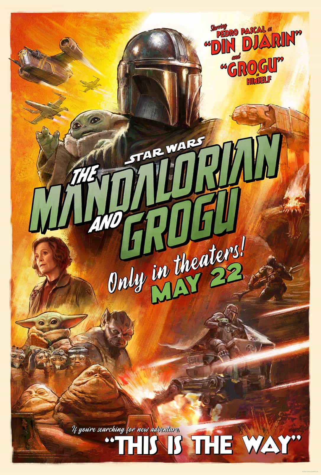 Check out the new trailer and poster for upcoming movie Star Wars: The Mandalorian and Grogu which stars Pedro Pascal and Sigourney Weaver - movie UK release date 22nd May 2026